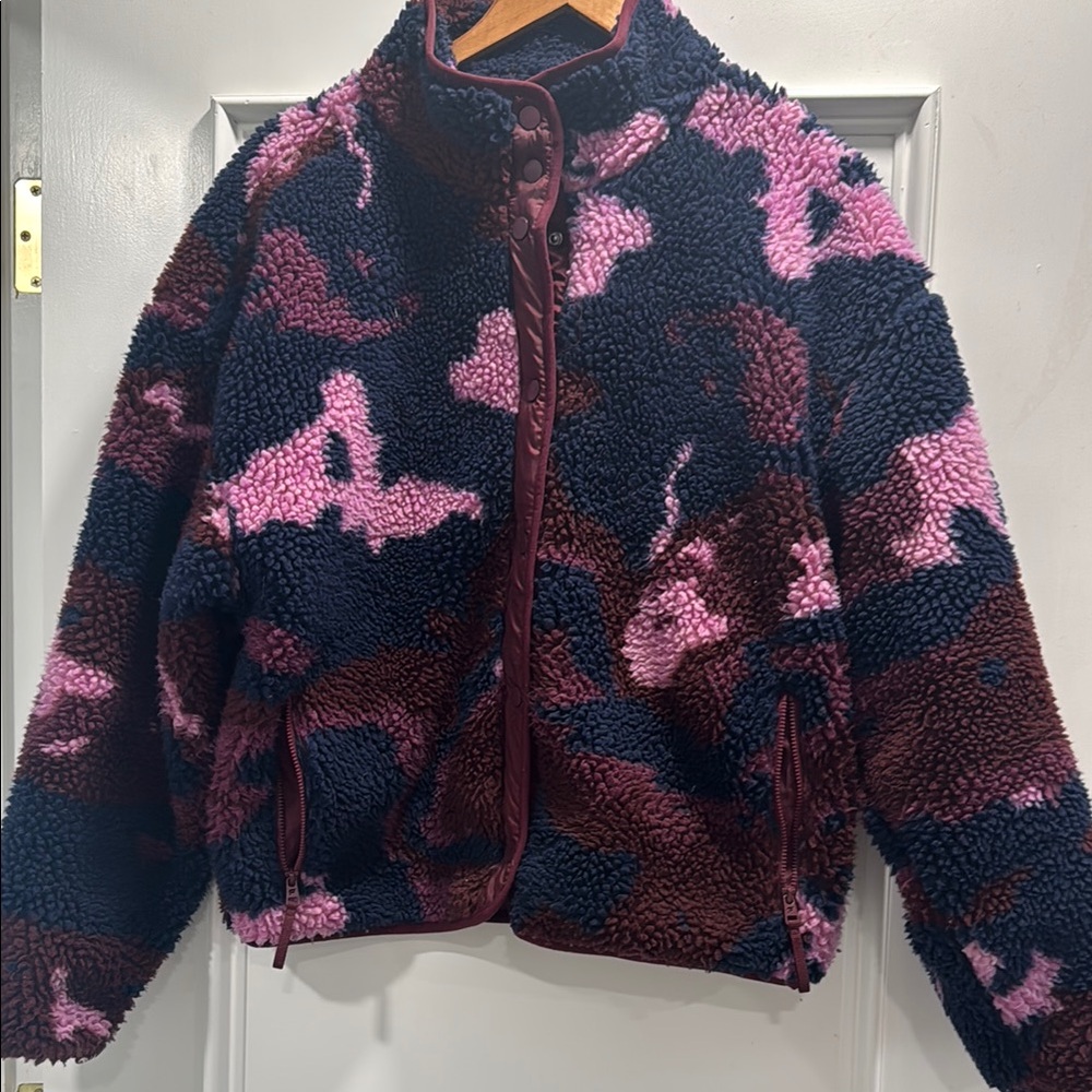 Fabletics Navy and Burgundy Sherpa Jacket